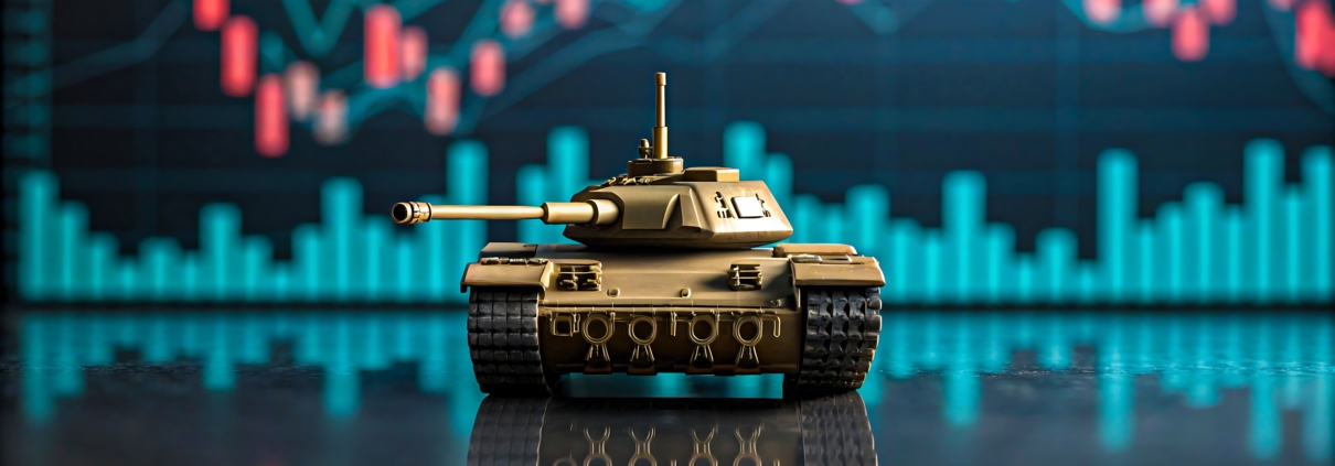 carroarmato in primo piano, sfondo con andamento dei tassi di interesse