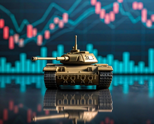 carroarmato in primo piano, sfondo con andamento dei tassi di interesse